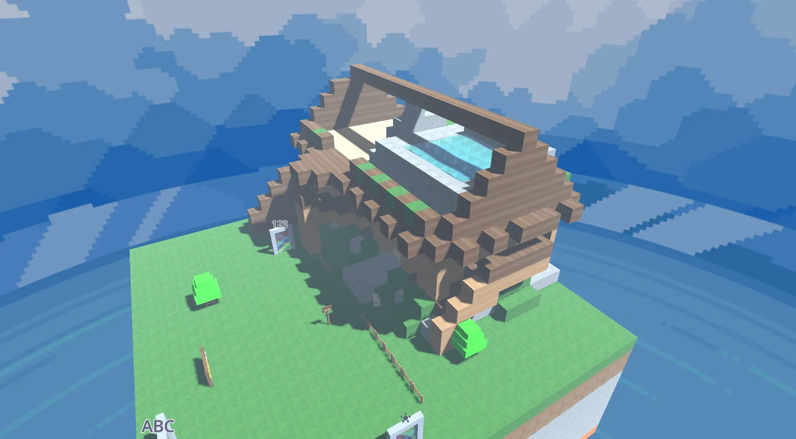 The player's wooden house seen from above